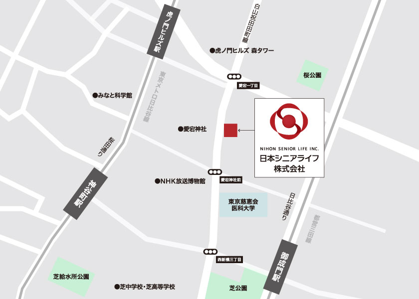 日本シニアライフ株式会社までのアクセスマップ